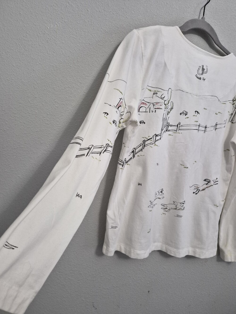 Chico's Chat-tees Saddle Up Cotton Long Sleeve White Top Size 1 Or Medium - Picture 5 of 8